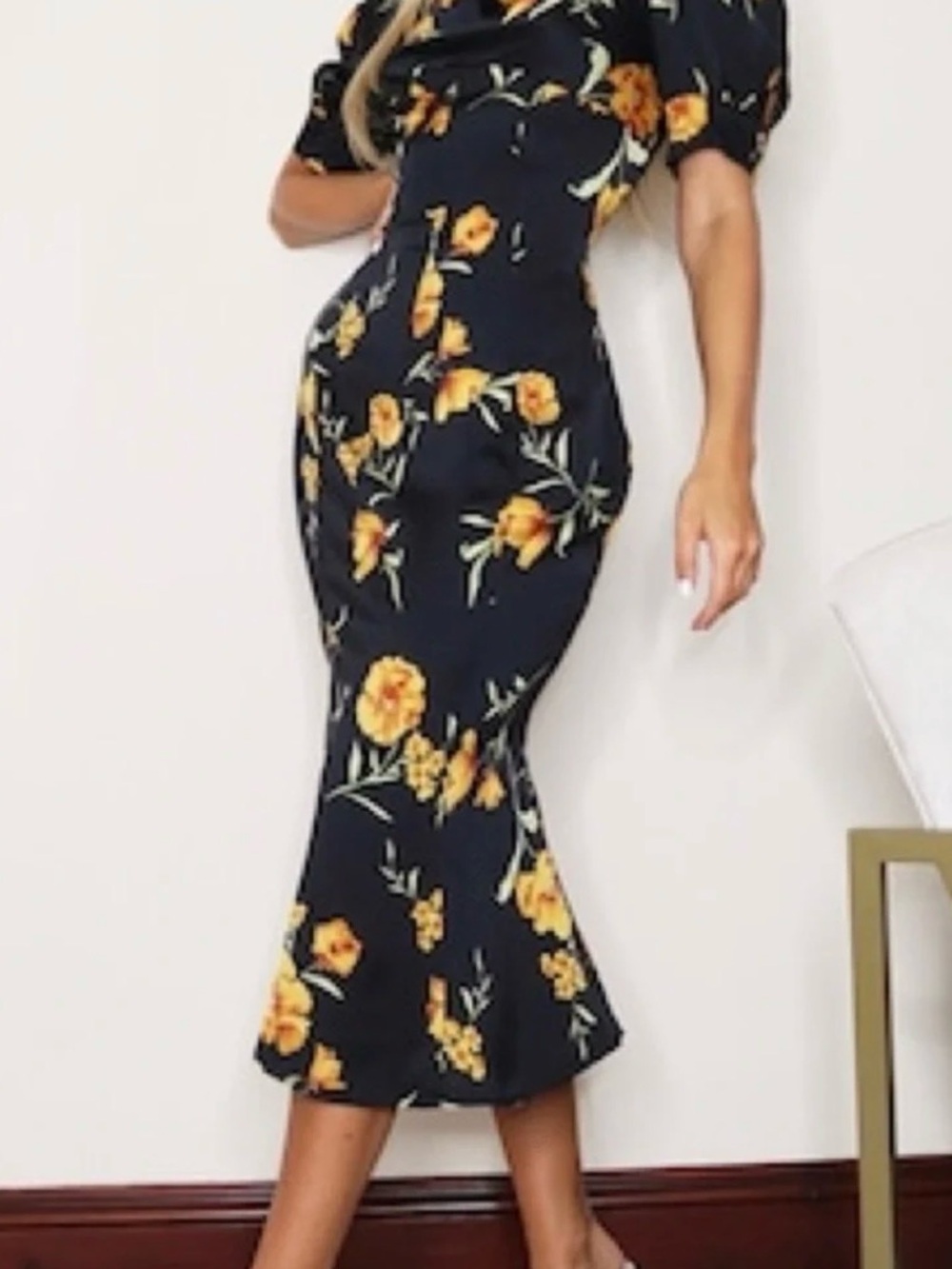 PrettyLittleThing Black Maxi Dress with Yellow Floral Print